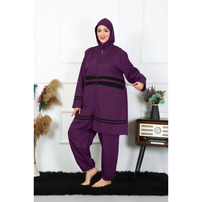 Moda Çizgi Büyük Beden Tesettür Mayo 60-62-64-66 Beden Mor 55015