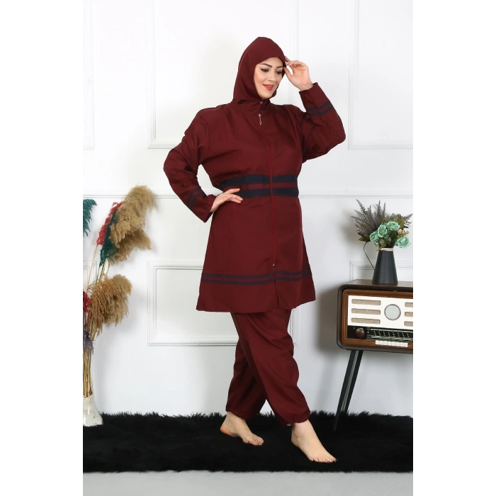 Moda Çizgi Büyük Beden Tesettür Mayo 7XL-8XL-9XL-10XL Bordo 55010