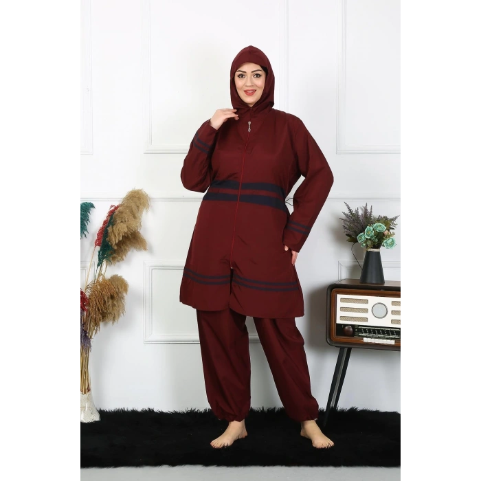 Moda Çizgi Büyük Beden Tesettür Mayo 7XL-8XL-9XL-10XL Bordo 55010