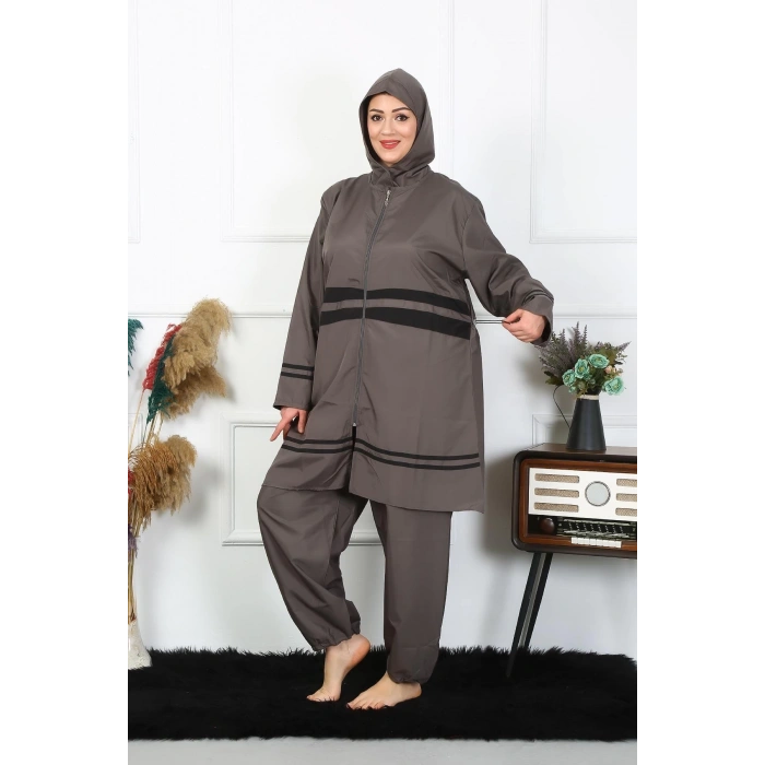 Moda Çizgi Büyük Beden Tesettür Mayo 7XL-8XL-9XL-10XL Füme 55010