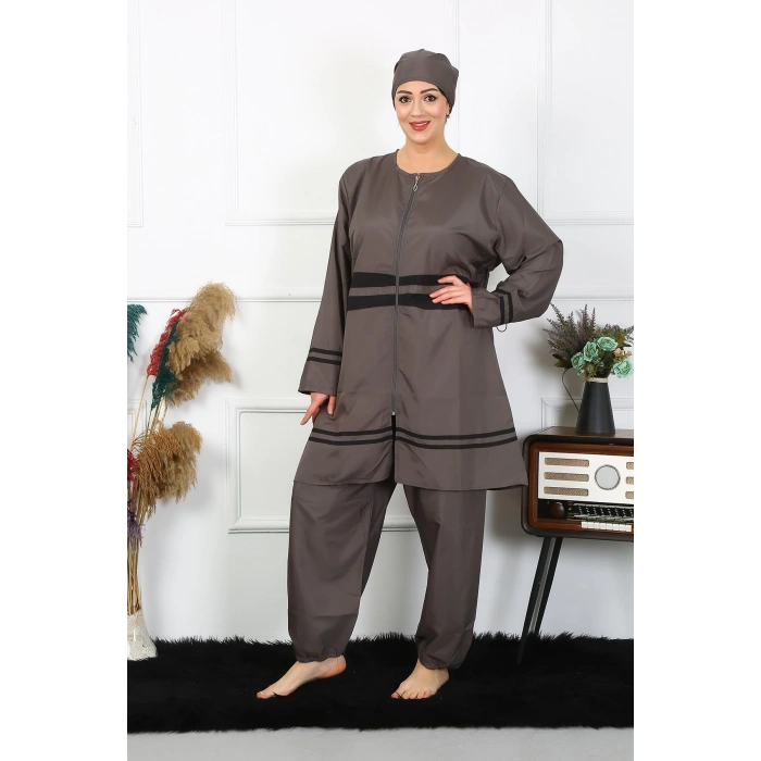 Moda Çizgi Büyük Beden Tesettür Mayo 7XL-8XL-9XL-10XL Füme 55010