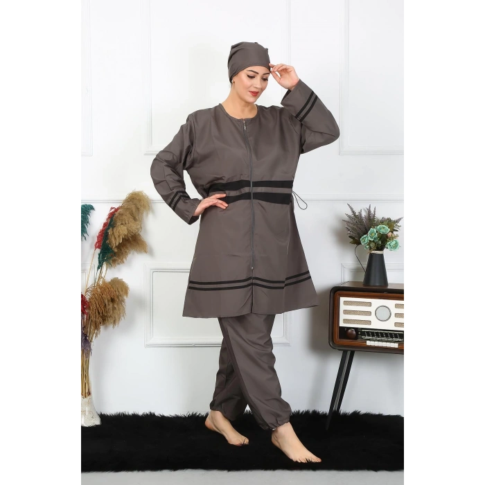 Moda Çizgi Büyük Beden Tesettür Mayo 7XL-8XL-9XL-10XL Füme 55010
