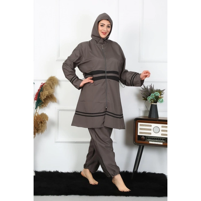 Moda Çizgi Büyük Beden Tesettür Mayo 7XL-8XL-9XL-10XL Füme 55010