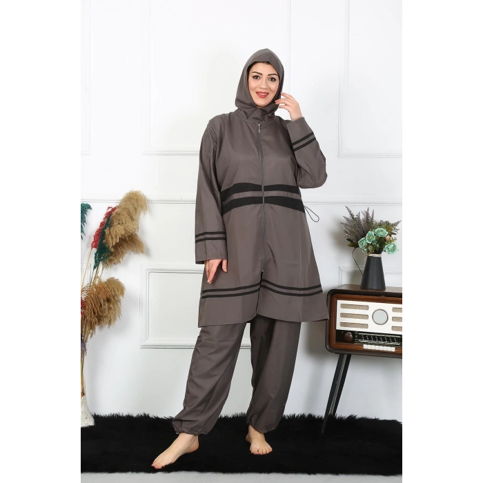 Moda Çizgi Büyük Beden Tesettür Mayo 7XL-8XL-9XL-10XL Füme 55010