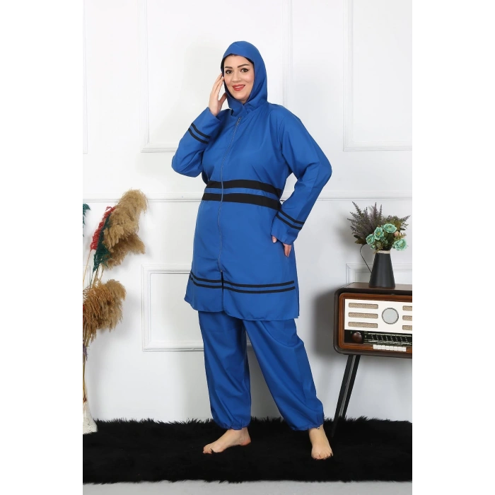 Moda Çizgi Büyük Beden Tesettür Mayo 7XL-8XL-9XL-10XL İndigo 55010