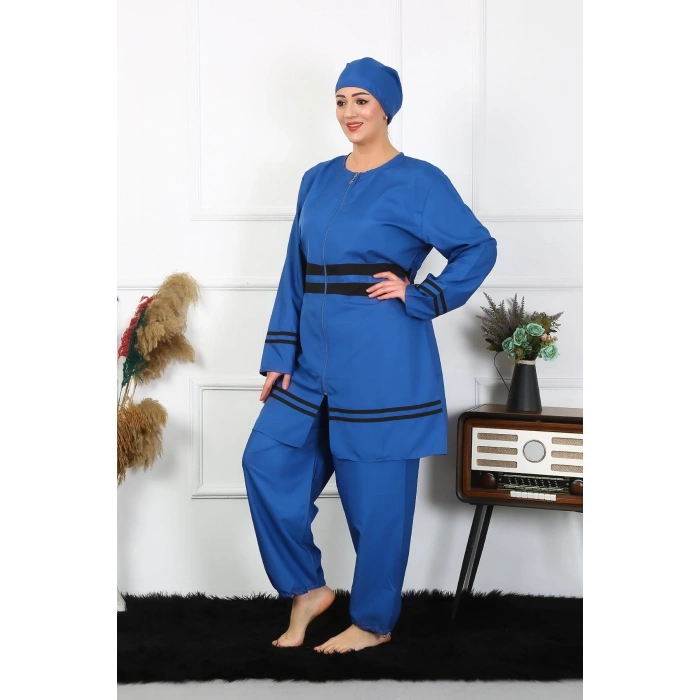 Moda Çizgi Büyük Beden Tesettür Mayo 7XL-8XL-9XL-10XL İndigo 55010