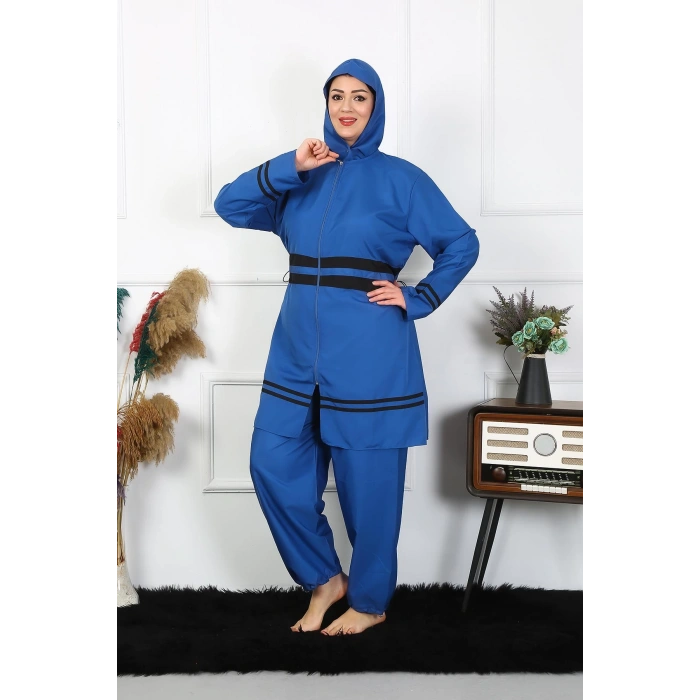 Moda Çizgi Büyük Beden Tesettür Mayo 7XL-8XL-9XL-10XL İndigo 55010