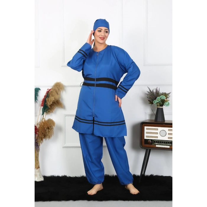 Moda Çizgi Büyük Beden Tesettür Mayo 7XL-8XL-9XL-10XL İndigo 55010