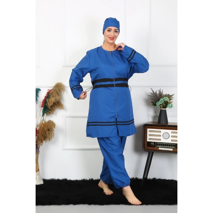 Moda Çizgi Büyük Beden Tesettür Mayo 7XL-8XL-9XL-10XL İndigo 55010