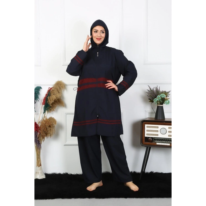Moda Çizgi Büyük Beden Tesettür Mayo 7XL-8XL-9XL-10XL Lacivert 55010