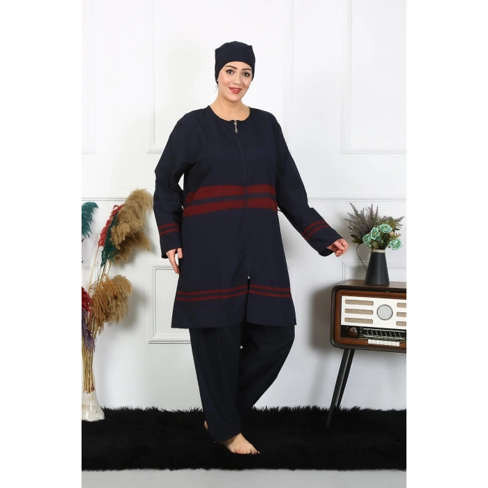 Moda Çizgi Büyük Beden Tesettür Mayo 7XL-8XL-9XL-10XL Lacivert 55010