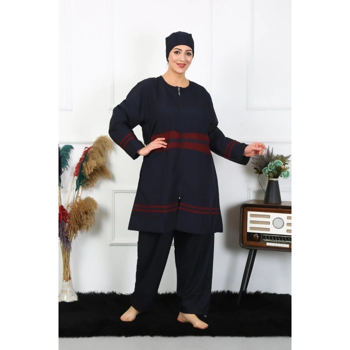 Moda Çizgi Büyük Beden Tesettür Mayo 7XL-8XL-9XL-10XL Lacivert 55010