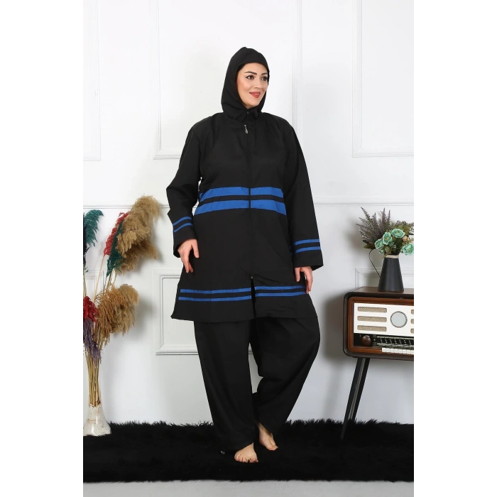 Moda Çizgi Büyük Beden Tesettür Mayo 7XL-8XL-9XL-10XL Siyah 55011
