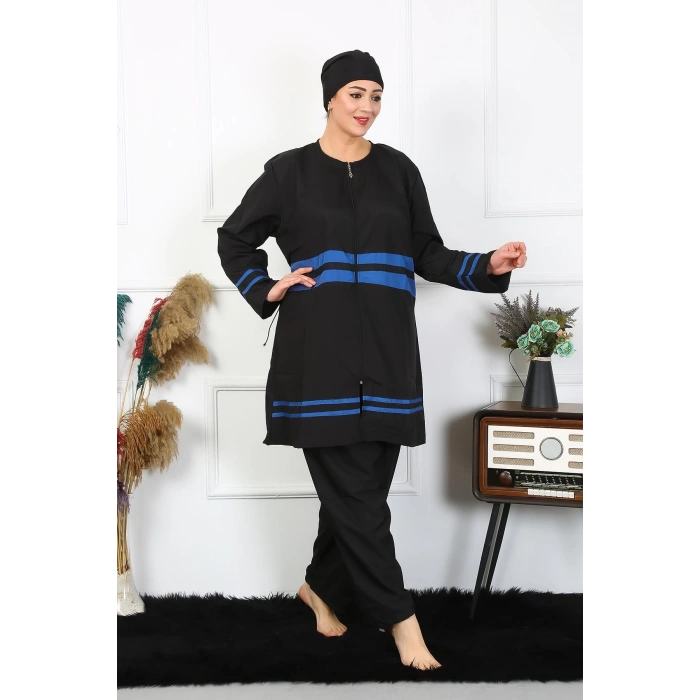 Moda Çizgi Büyük Beden Tesettür Mayo 7XL-8XL-9XL-10XL Siyah 55011