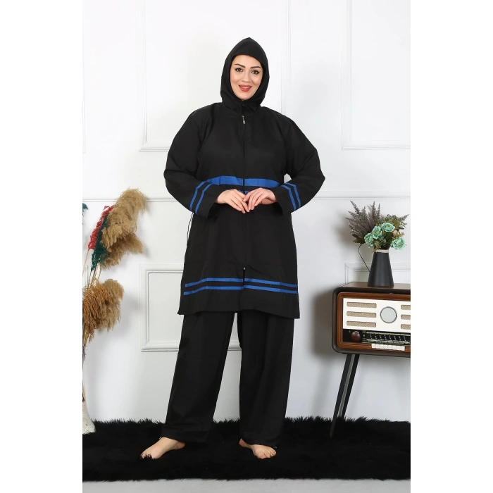 Moda Çizgi Büyük Beden Tesettür Mayo 7XL-8XL-9XL-10XL Siyah 55011