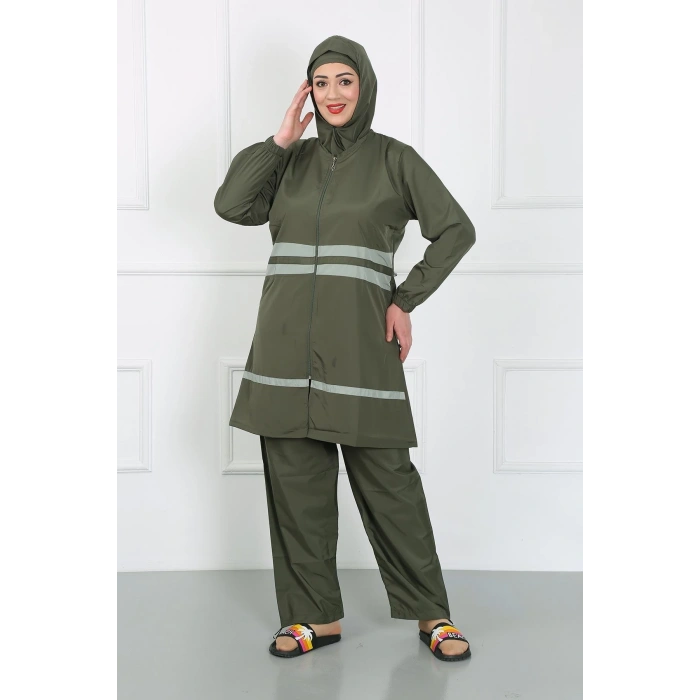 Moda Çizgi Büyük Beden Tesettür Mayo Haki 44020