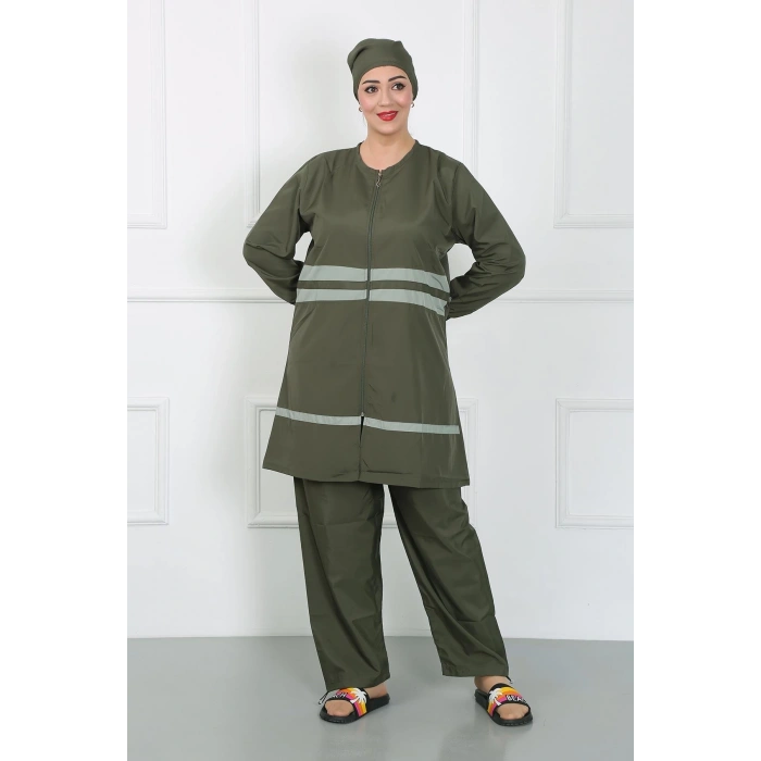 Moda Çizgi Büyük Beden Tesettür Mayo Haki 44020