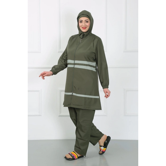 Moda Çizgi Büyük Beden Tesettür Mayo Haki 44020