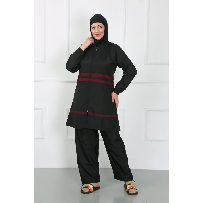 Moda Çizgi Büyük Beden Tesettür Mayo Siyah 44025