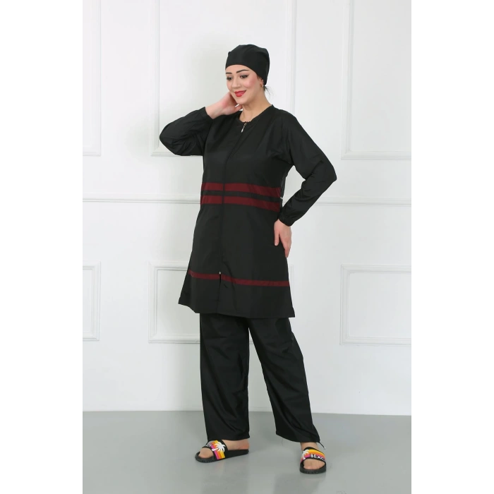 Moda Çizgi Büyük Beden Tesettür Mayo Siyah 44025