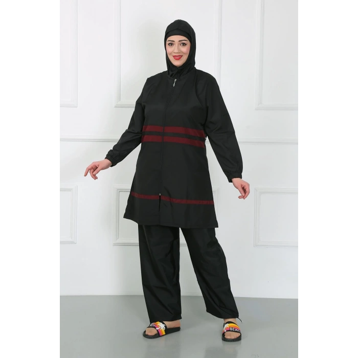 Moda Çizgi Büyük Beden Tesettür Mayo Siyah 44025