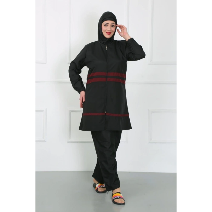 Moda Çizgi Büyük Beden Tesettür Mayo Siyah 44025