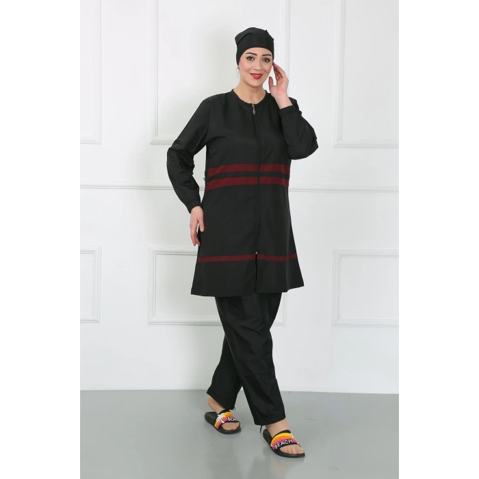 Moda Çizgi Büyük Beden Tesettür Mayo Siyah 44025