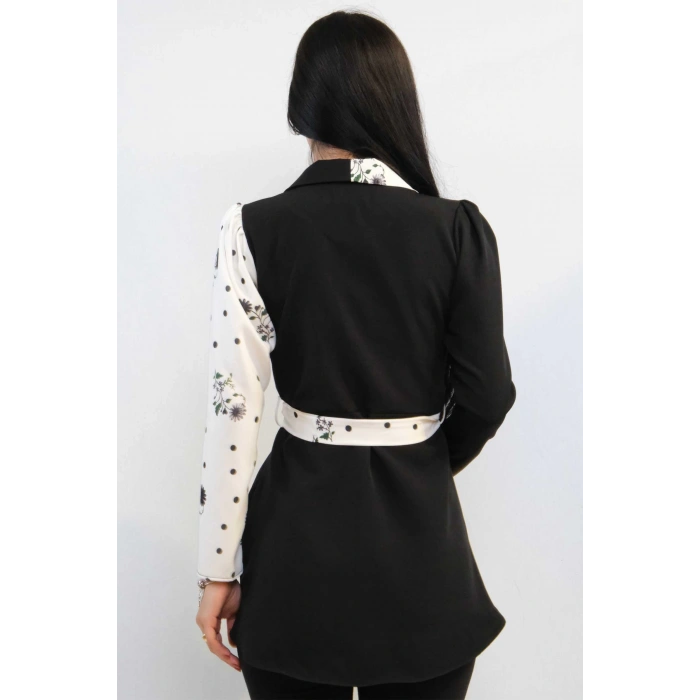 Moda Çizgi Ceket Model Bluz Siyah