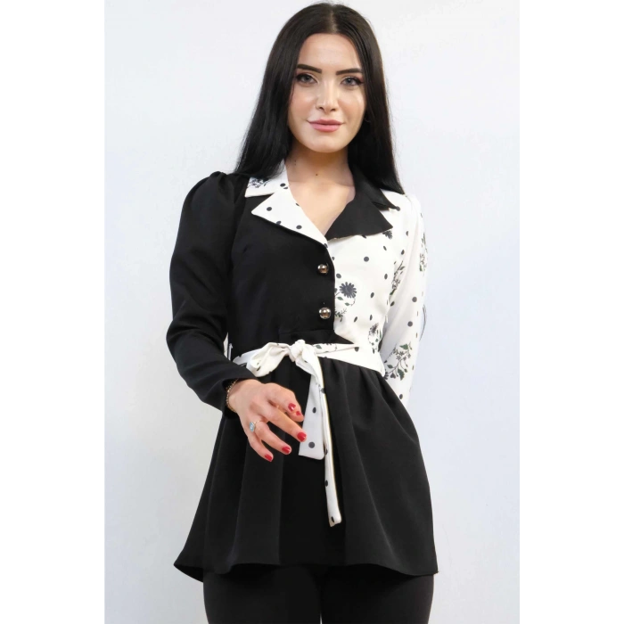 Moda Çizgi Ceket Model Bluz Siyah