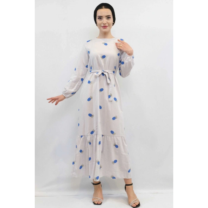 Moda Çizgi Desenli Elbise İndigo