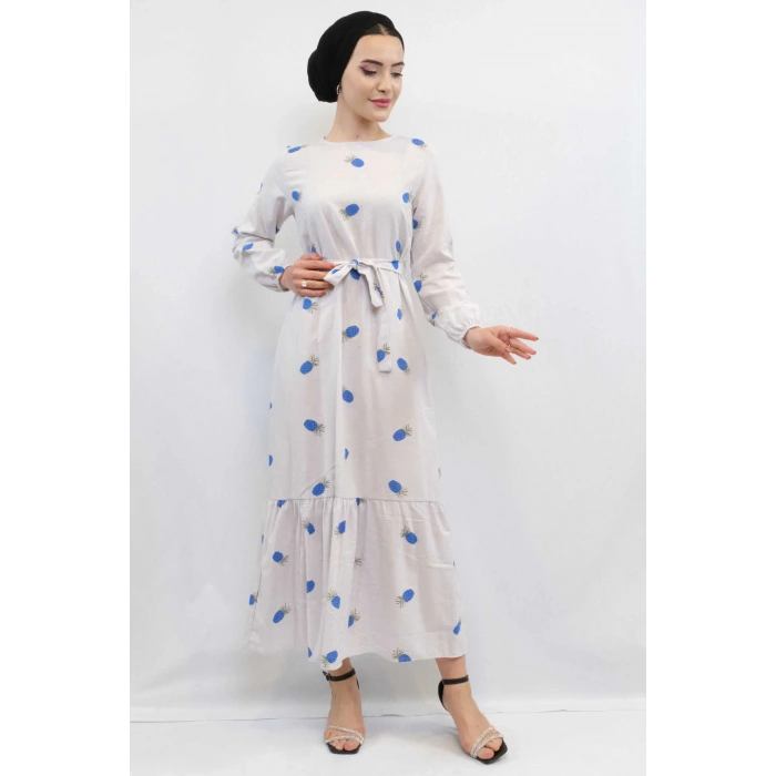 Moda Çizgi Desenli Elbise İndigo