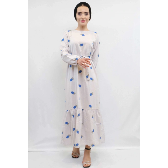 Moda Çizgi Desenli Elbise İndigo