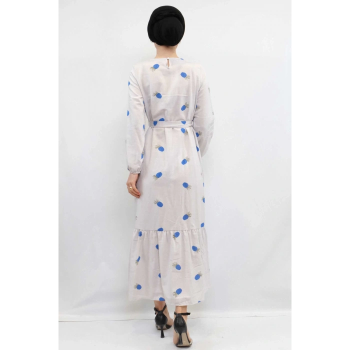 Moda Çizgi Desenli Elbise İndigo