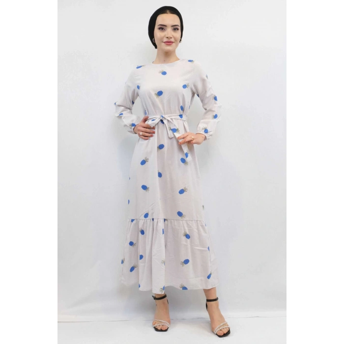 Moda Çizgi Desenli Elbise İndigo