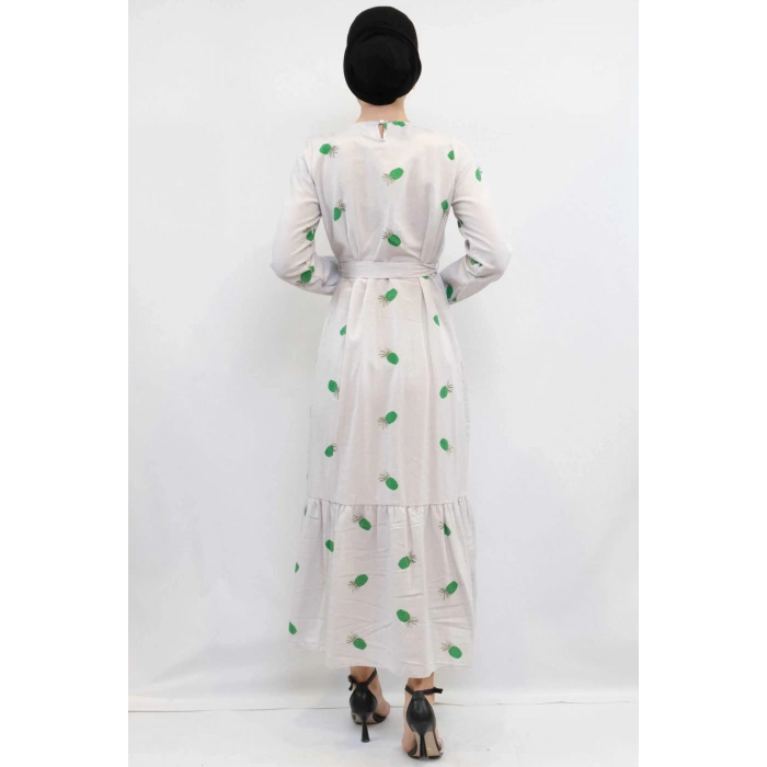 Moda Çizgi Desenli Elbise Yeşil