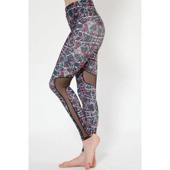 Moda Çizgi Desenli Tüllü Tayt 58956