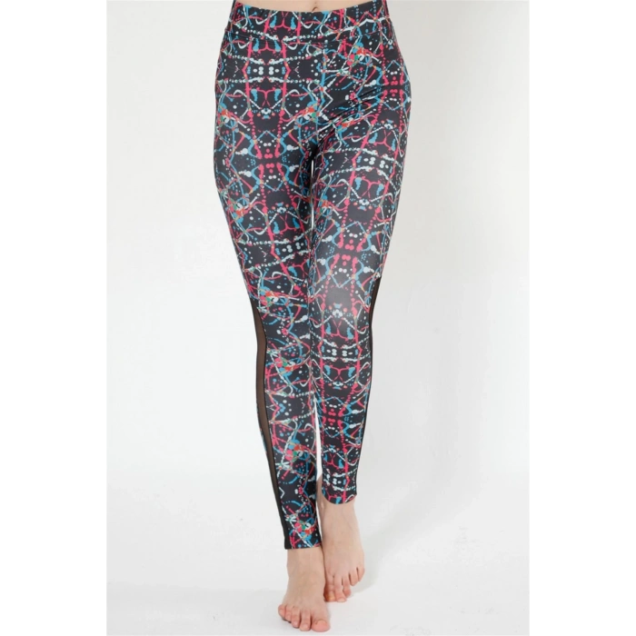 Moda Çizgi Desenli Tüllü Tayt 58956