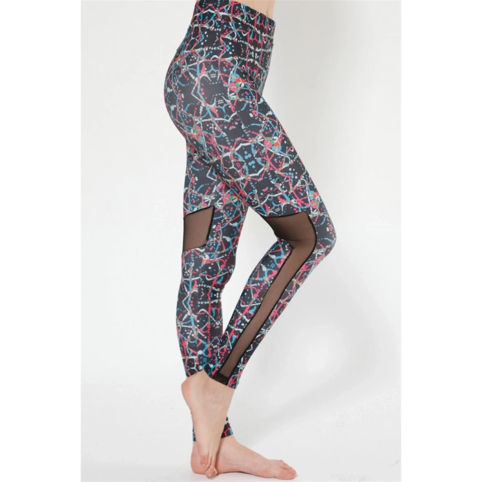 Moda Çizgi Desenli Tüllü Tayt 58956