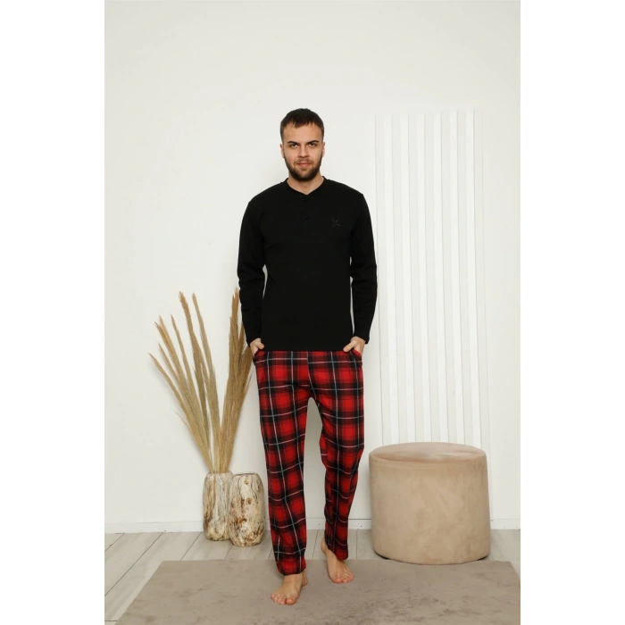 Moda Çizgi Erkek %100 Pamuk Cepli Uzun Kollu Pijama Takımı 6774