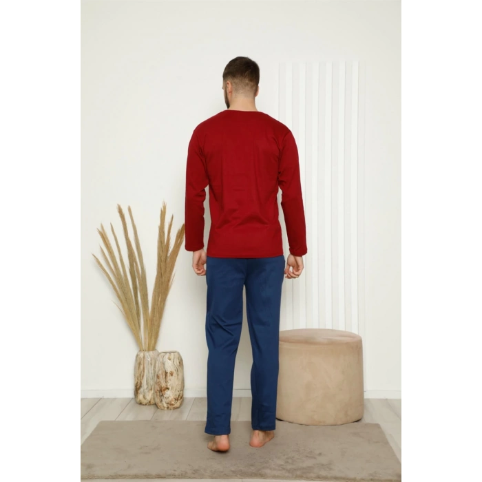 Moda Çizgi Erkek %100 Pamuk Önden Düğmeli Cepli Uzun Kollu Pijama Takımı 6767