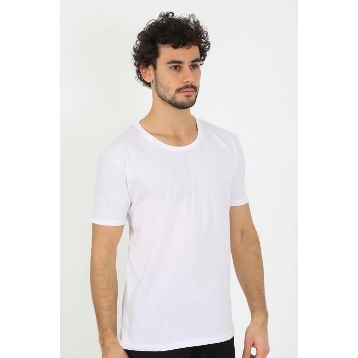 moda çizgi Erkek Açık Yaka Beyaz Penye Atlet 6565