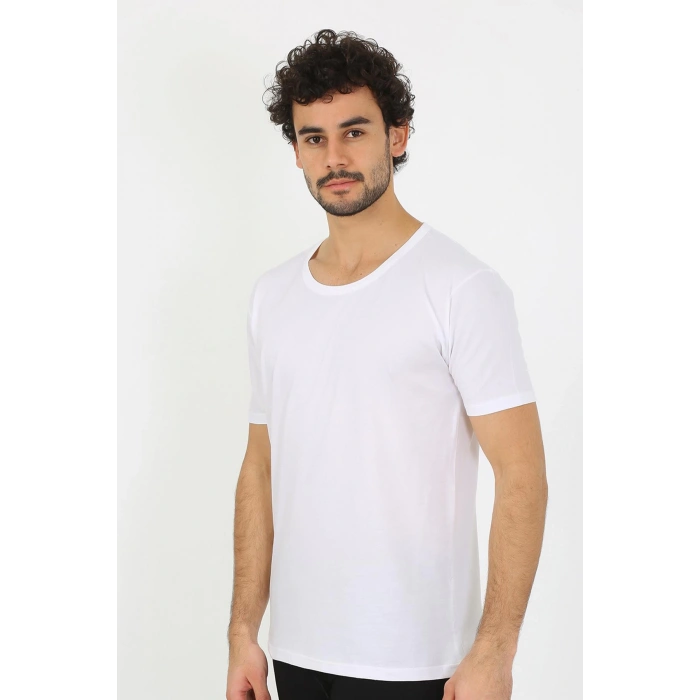 moda çizgi Erkek Açık Yaka Beyaz Penye Atlet 6565