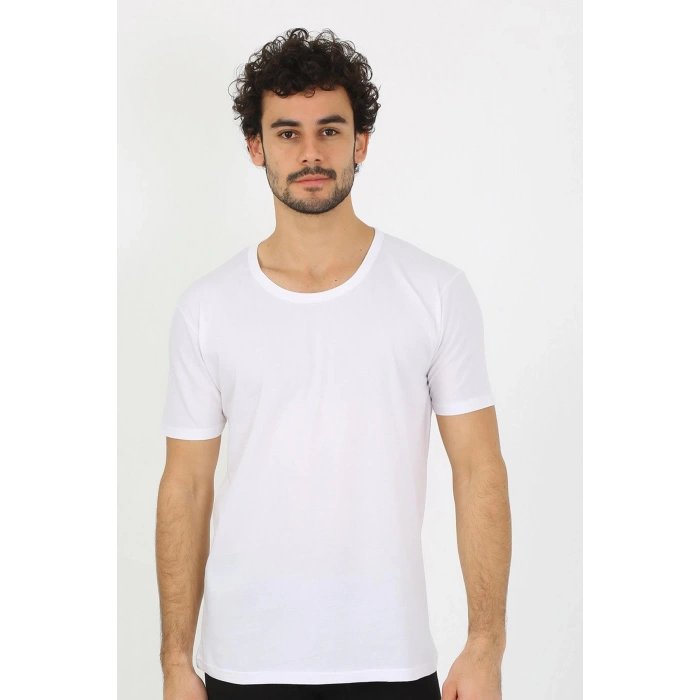 moda çizgi Erkek Açık Yaka Beyaz Penye Atlet 6565