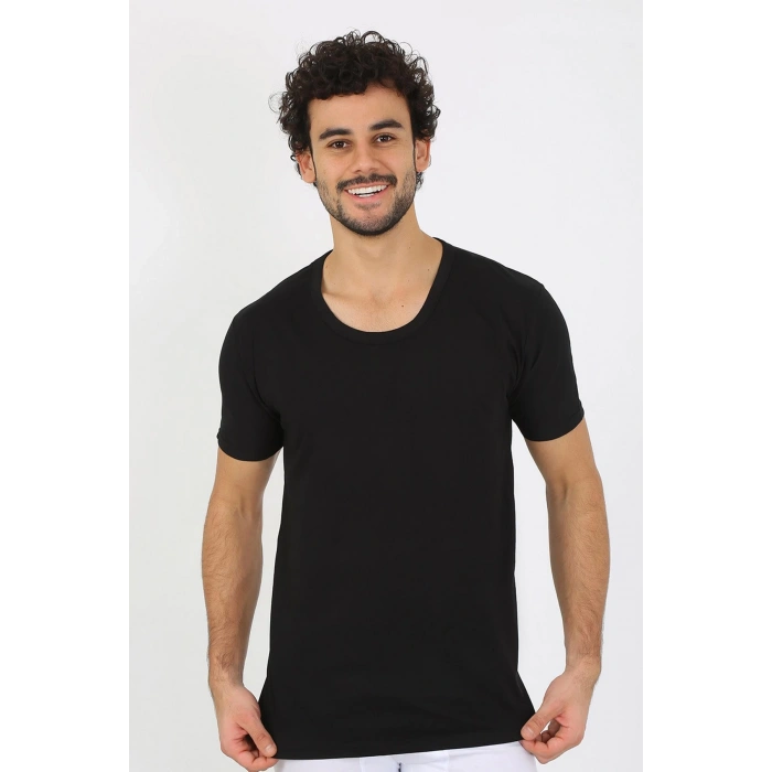 Moda Çizgi Erkek Açık Yaka Siyah Penye Atlet 6565