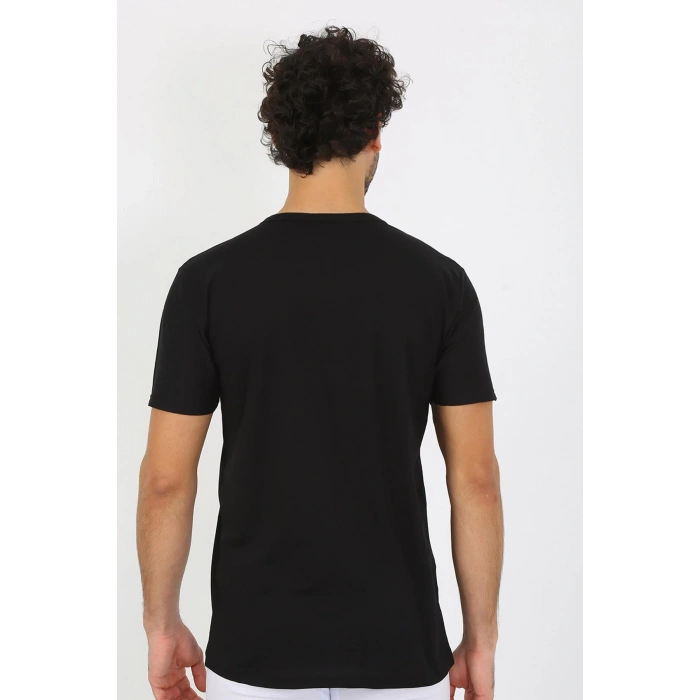 Moda Çizgi Erkek Açık Yaka Siyah Penye Atlet 6565