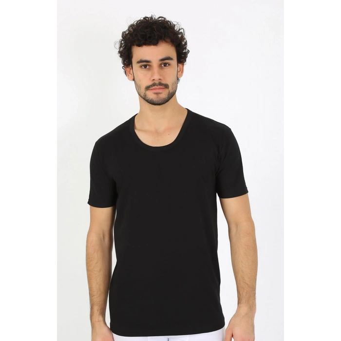 Moda Çizgi Erkek Açık Yaka Siyah Penye Atlet 6565