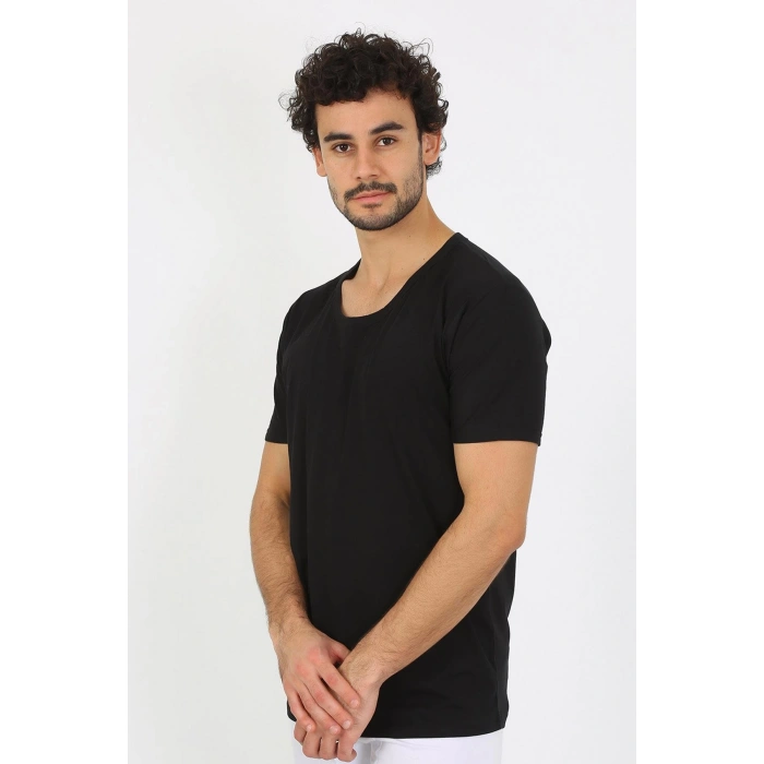 Moda Çizgi Erkek Açık Yaka Siyah Penye Atlet 6565