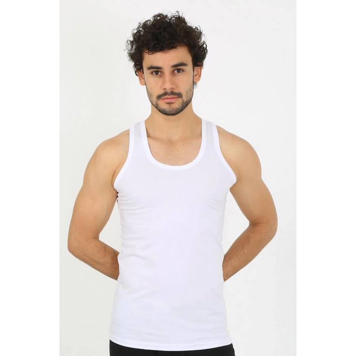 moda çizgi Erkek Beyaz Ribana Atlet 6502