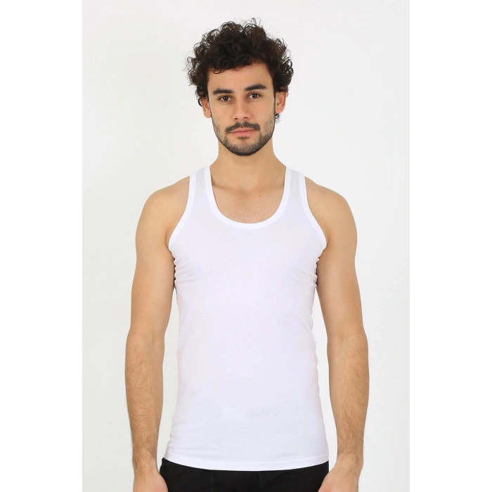 moda çizgi Erkek Beyaz Ribana Atlet 6502