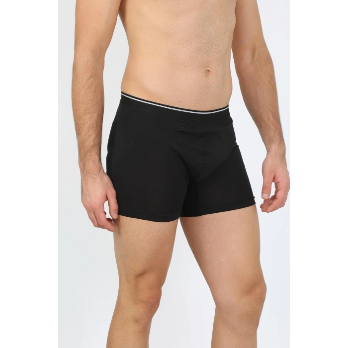 Moda Çizgi Erkek Büyük Beden Pamuk Likralı Boxer Siyah 40134